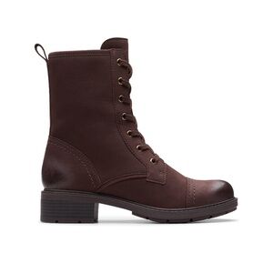 Womens Clarks Hearth Maye Boot in Dark Brown Nubuck. 26179618